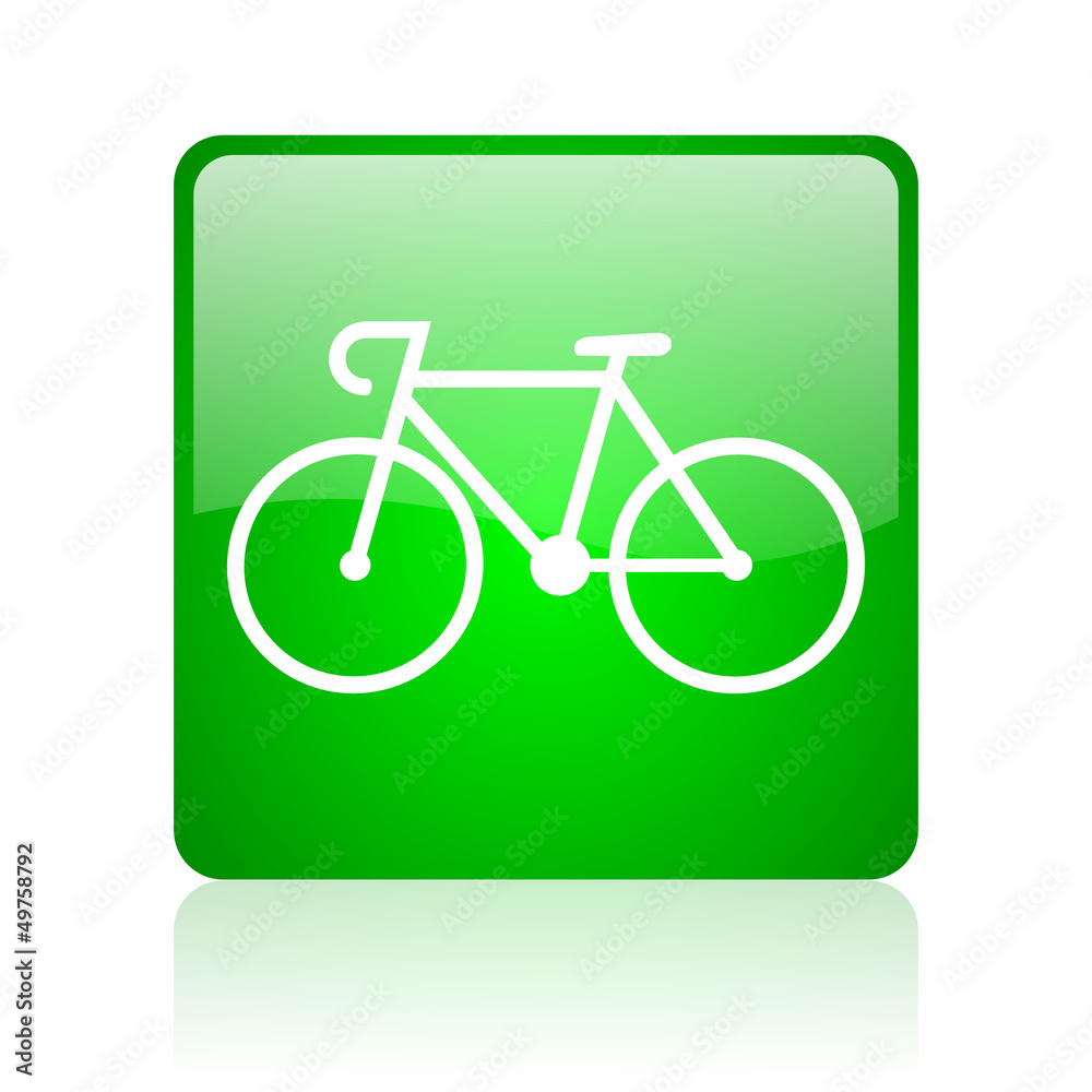 bicycle green square web icon on white background