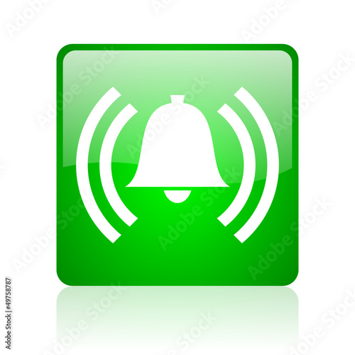 alarm green square web icon on white background