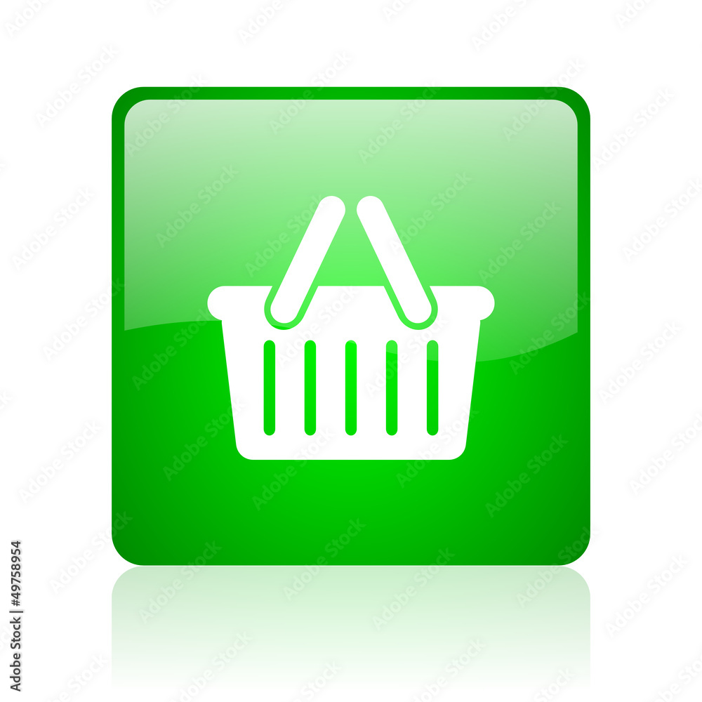shopping cart green square web icon on white background shopping cart green square web icon on white background