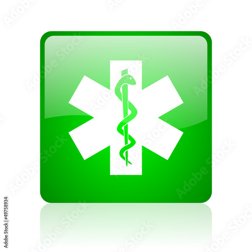 caduceus green square web icon on white background