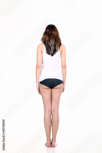 Schlanke Frau in Unterwäsche Rückenansicht Porträt