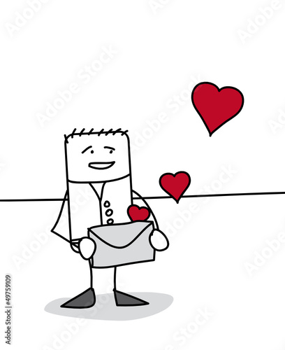 Personnage qui ouvre une lettre d'amour