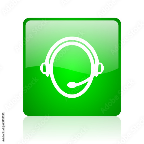 customer service green square web icon on white background