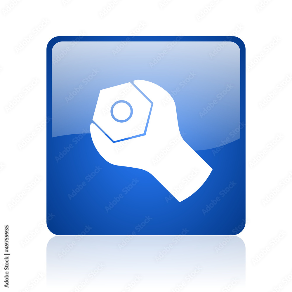 tools blue square glossy web icon on white background tools blue square glossy web icon on white background