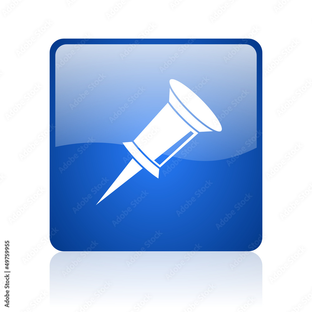 pin blue square glossy web icon on white background pin blue square glossy web icon on white background