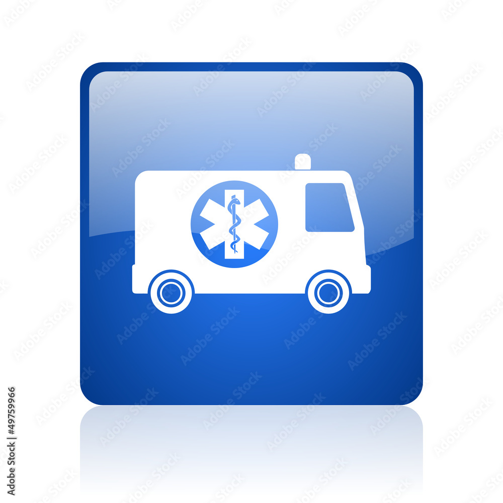 ambulance blue square glossy web icon on white background