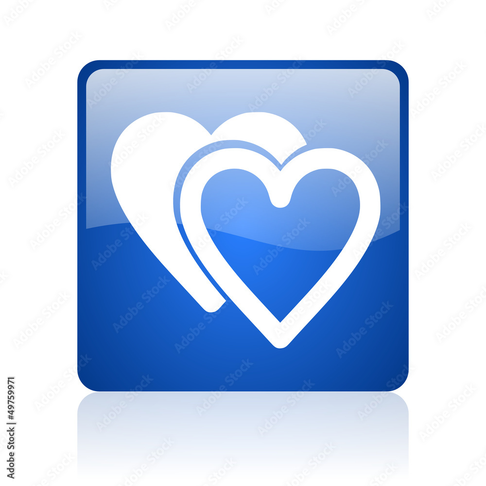 love blue square glossy web icon on white background love blue square glossy web icon on white background