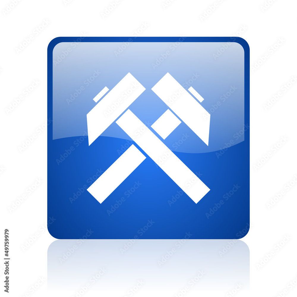 mining blue square glossy web icon on white background mining blue square glossy web icon on white background