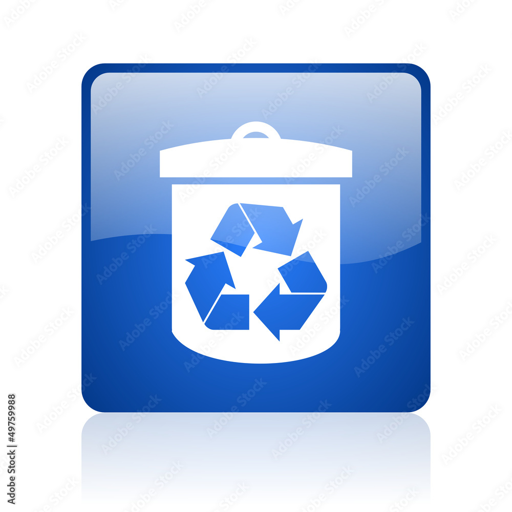 recycle blue square glossy web icon on white background recycle blue square glossy web icon on white background