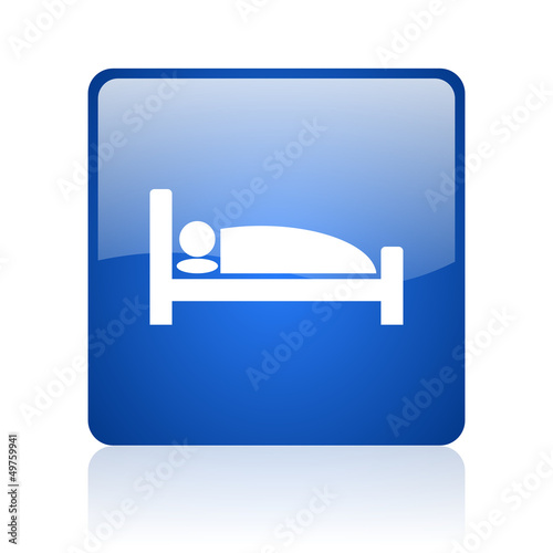 hotel blue square glossy web icon on white background