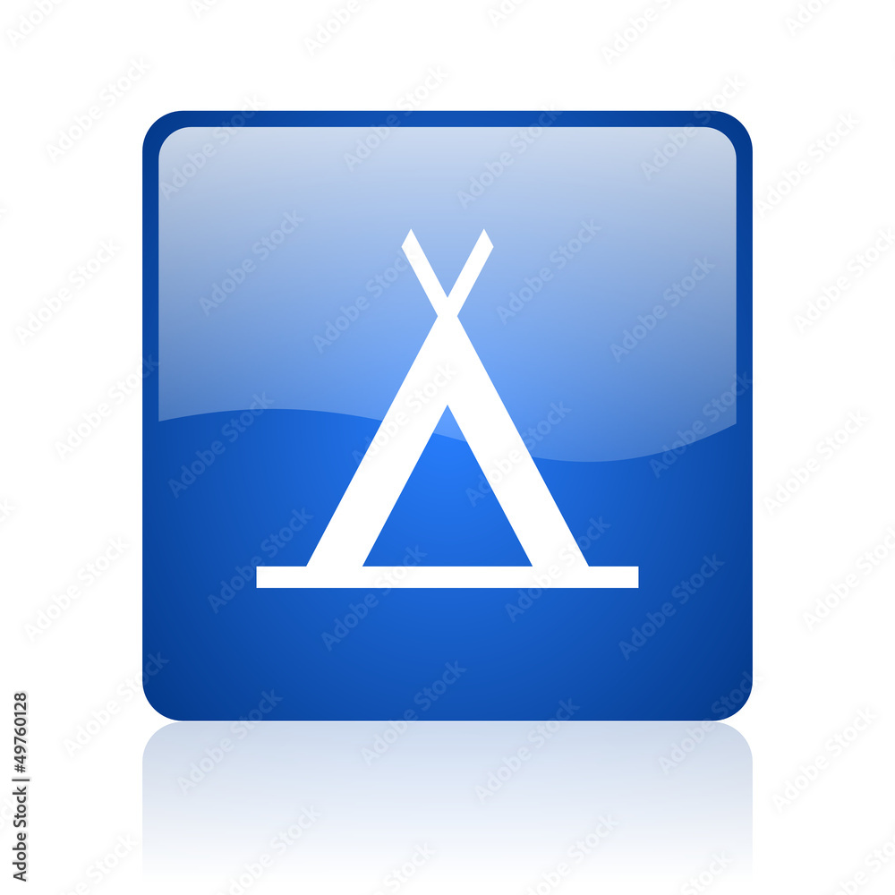 camping blue square glossy web icon on white background camping blue square glossy web icon on white background