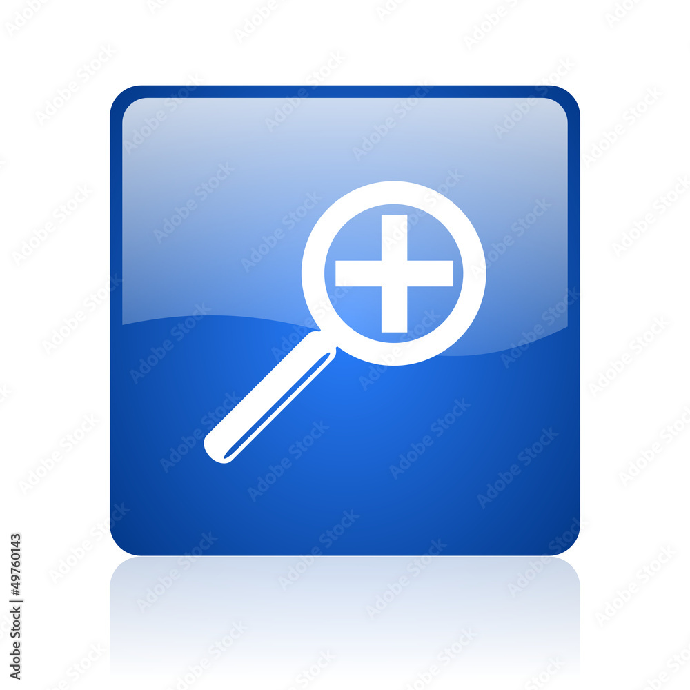 magnification blue square glossy web icon on white background magnification blue square glossy web icon on white background