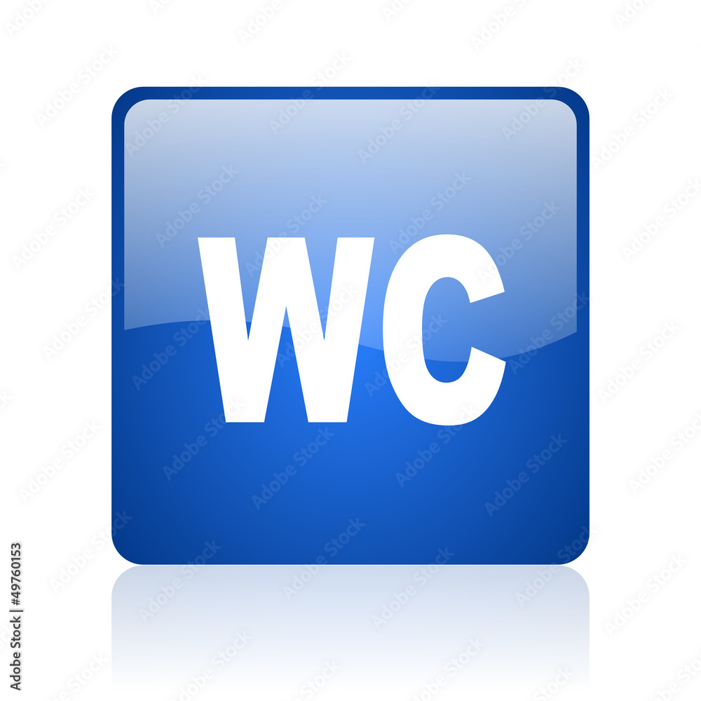 wc blue square glossy web icon on white background wc blue square glossy web icon on white background