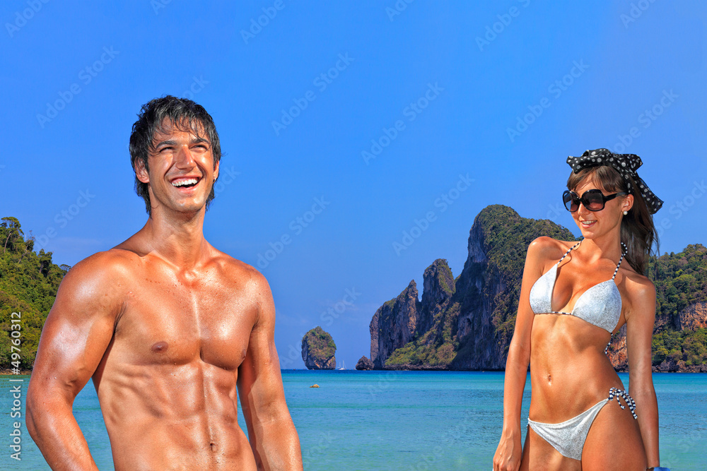 young couple at phi phi beach