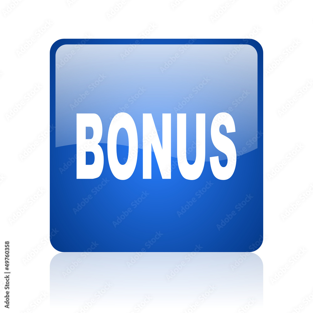 bonus blue square glossy web icon on white background bonus blue square glossy web icon on white background