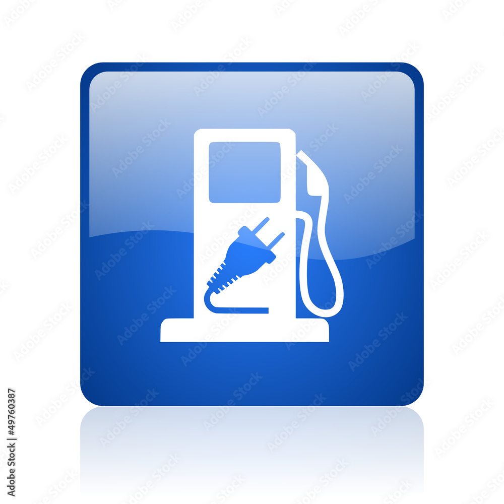 fuel blue square glossy web icon on white background