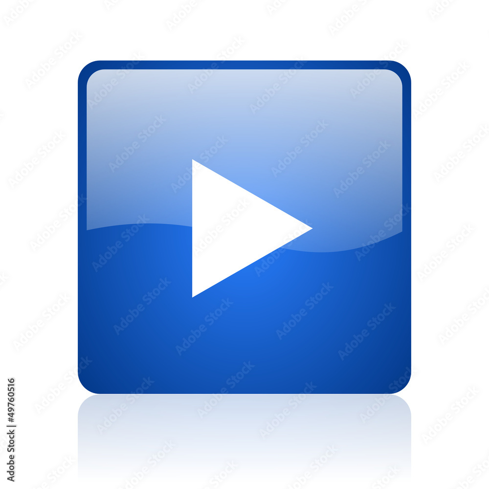 play blue square glossy web icon on white background play blue square glossy web icon on white background