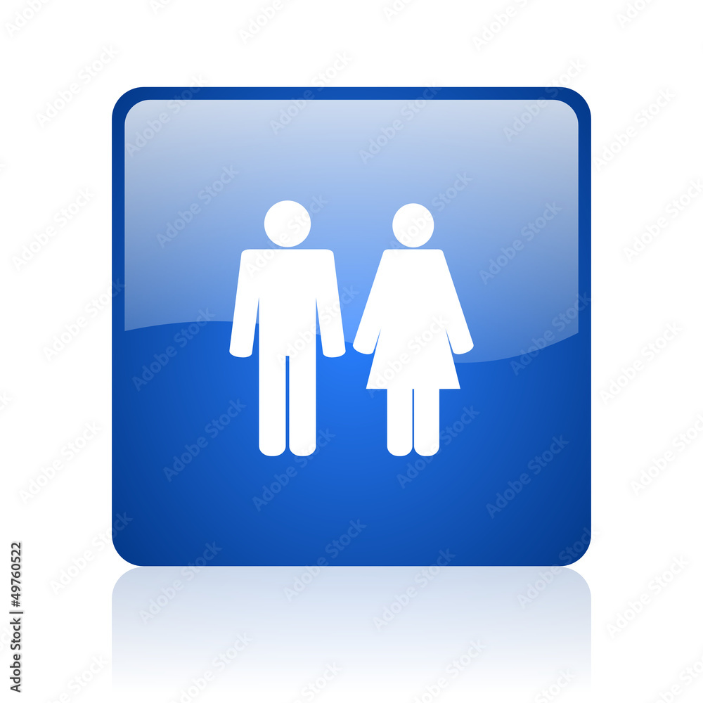 couple blue square glossy web icon on white background couple blue square glossy web icon on white background