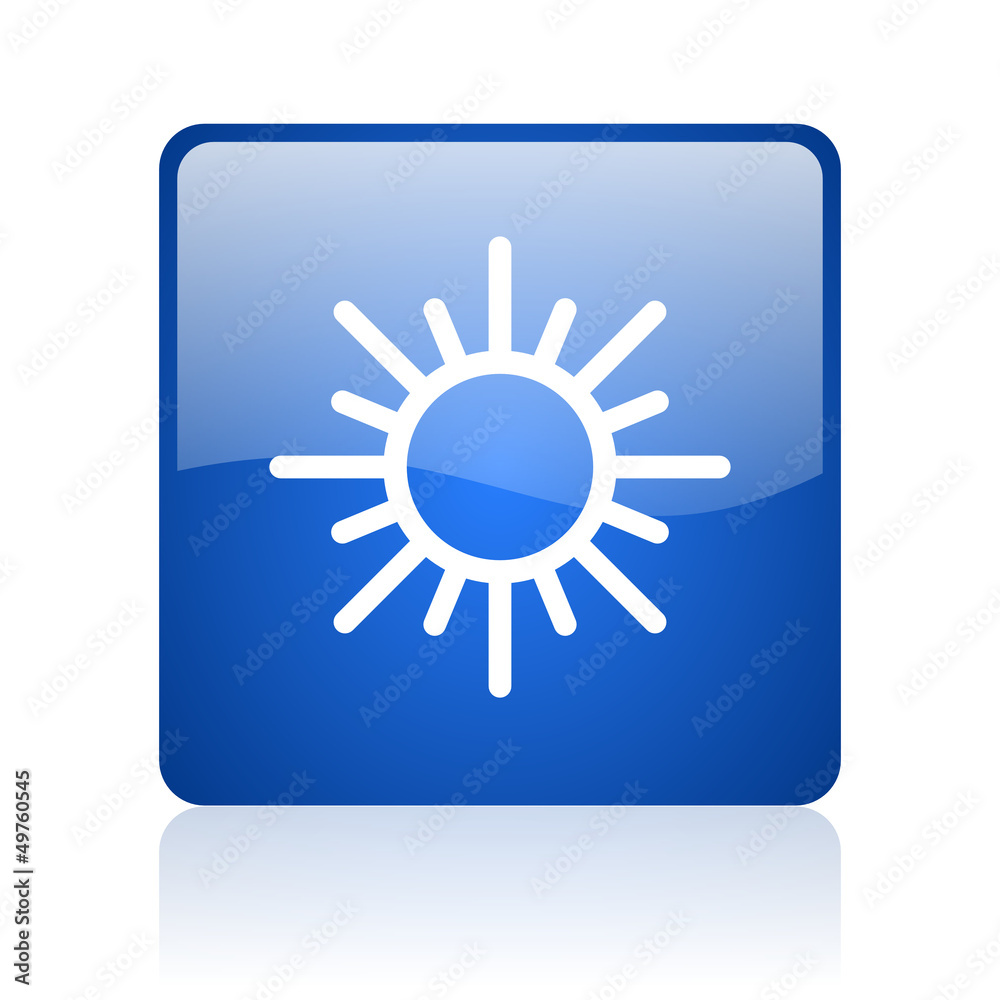 sun blue square glossy web icon on white background
