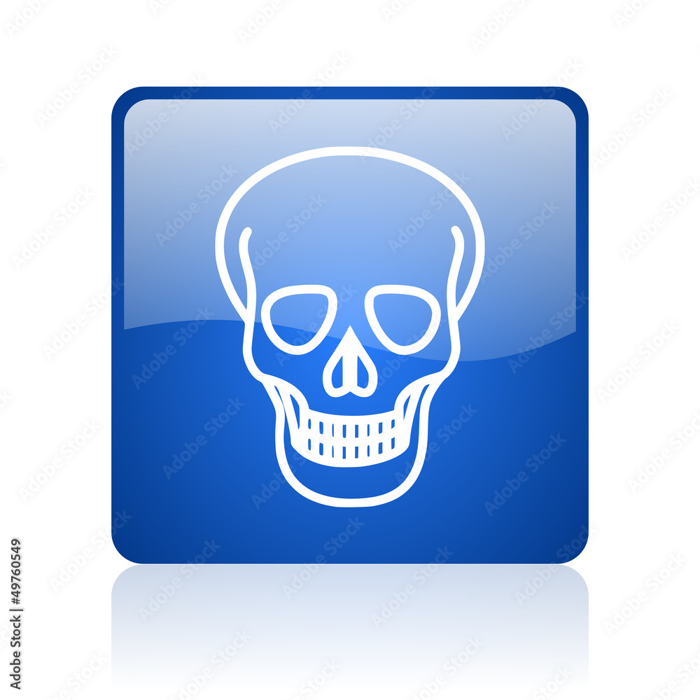 skull blue square glossy web icon on white background