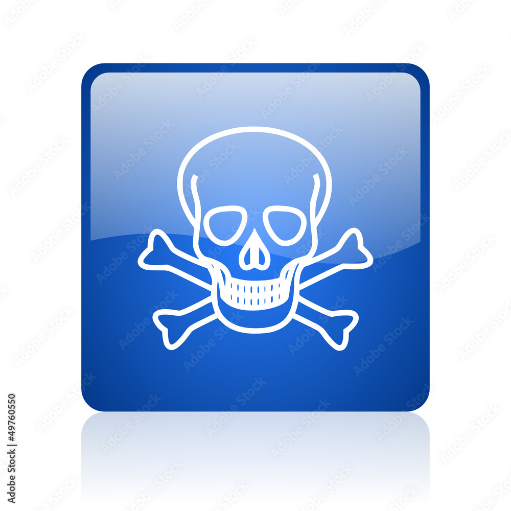 skull blue square glossy web icon on white background skull blue square glossy web icon on white background