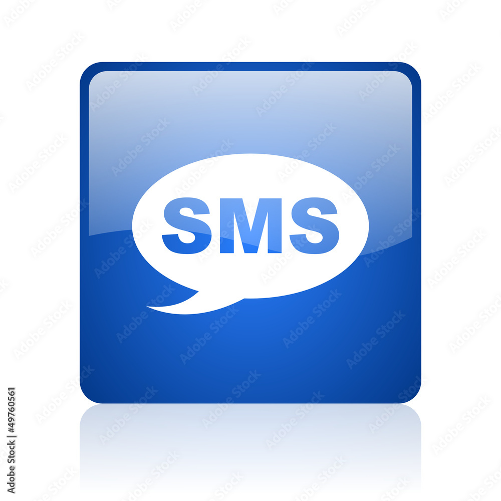 sms blue square glossy web icon on white background sms blue square glossy web icon on white background
