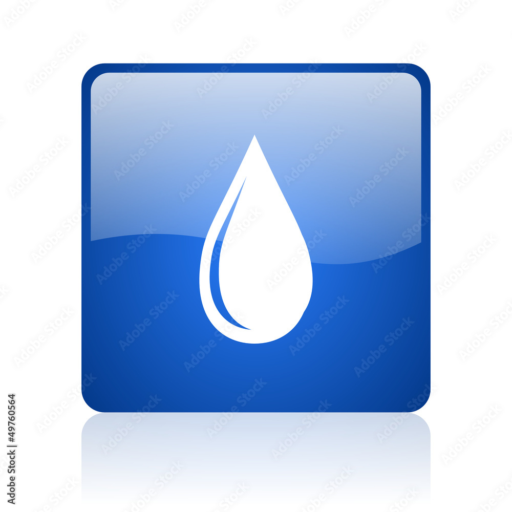 water drop blue square glossy web icon on white background water drop blue square glossy web icon on white background
