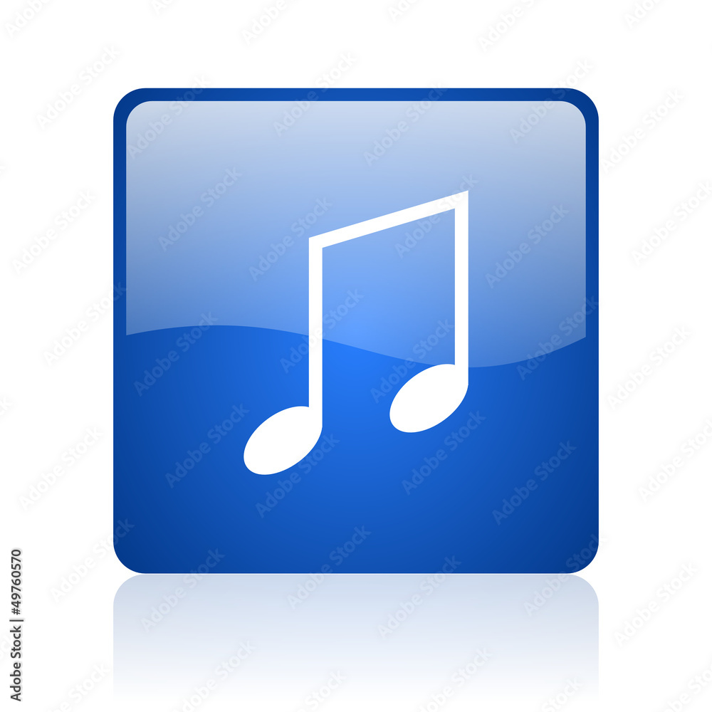 music blue square glossy web icon on white background music blue square glossy web icon on white background
