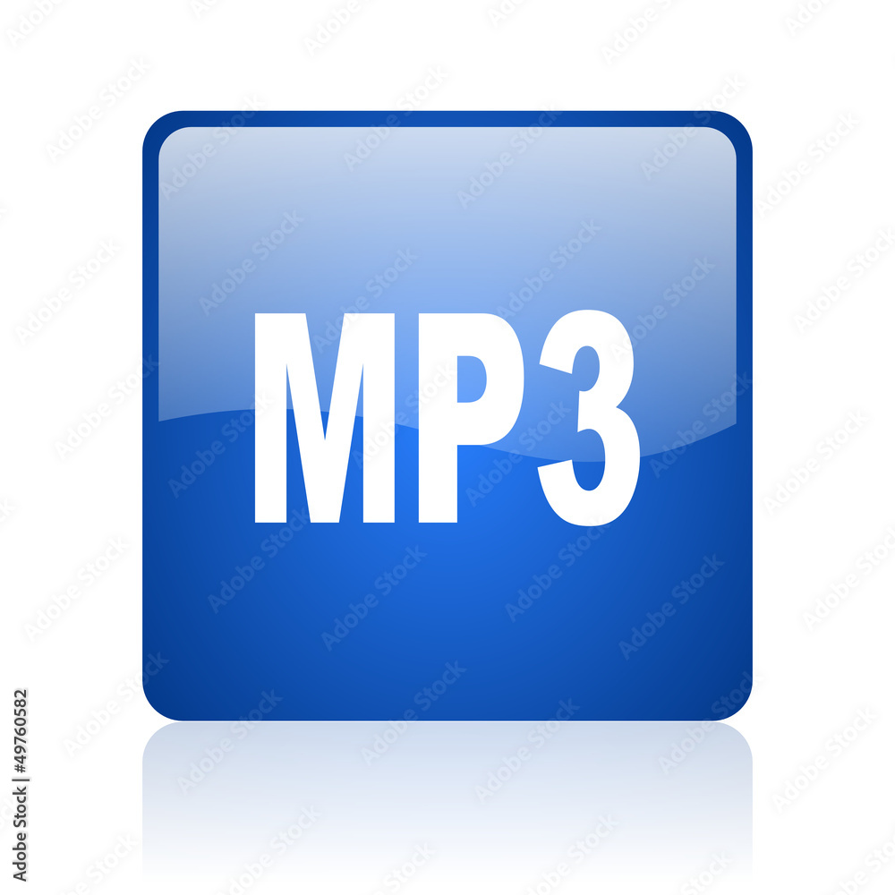 mp3 blue square glossy web icon on white background mp3 blue square glossy web icon on white background