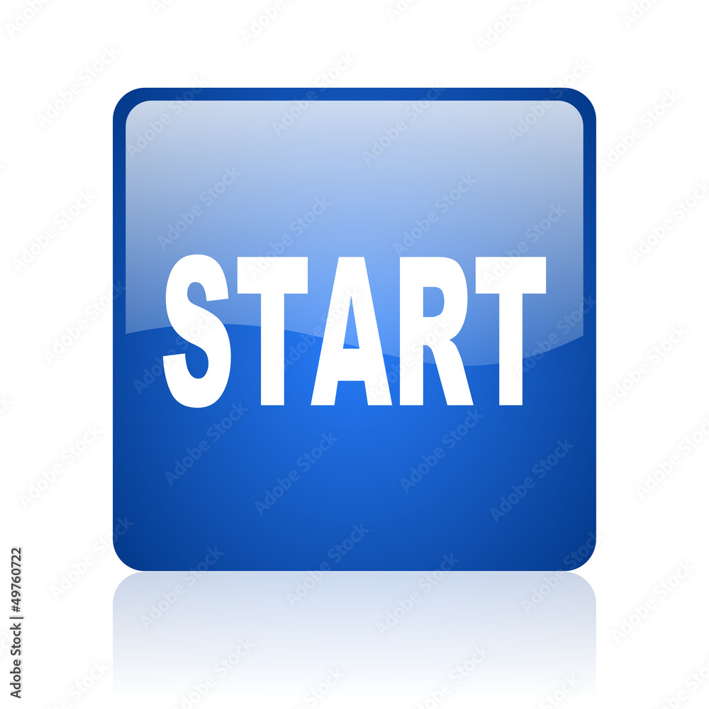 start blue square glossy web icon on white background