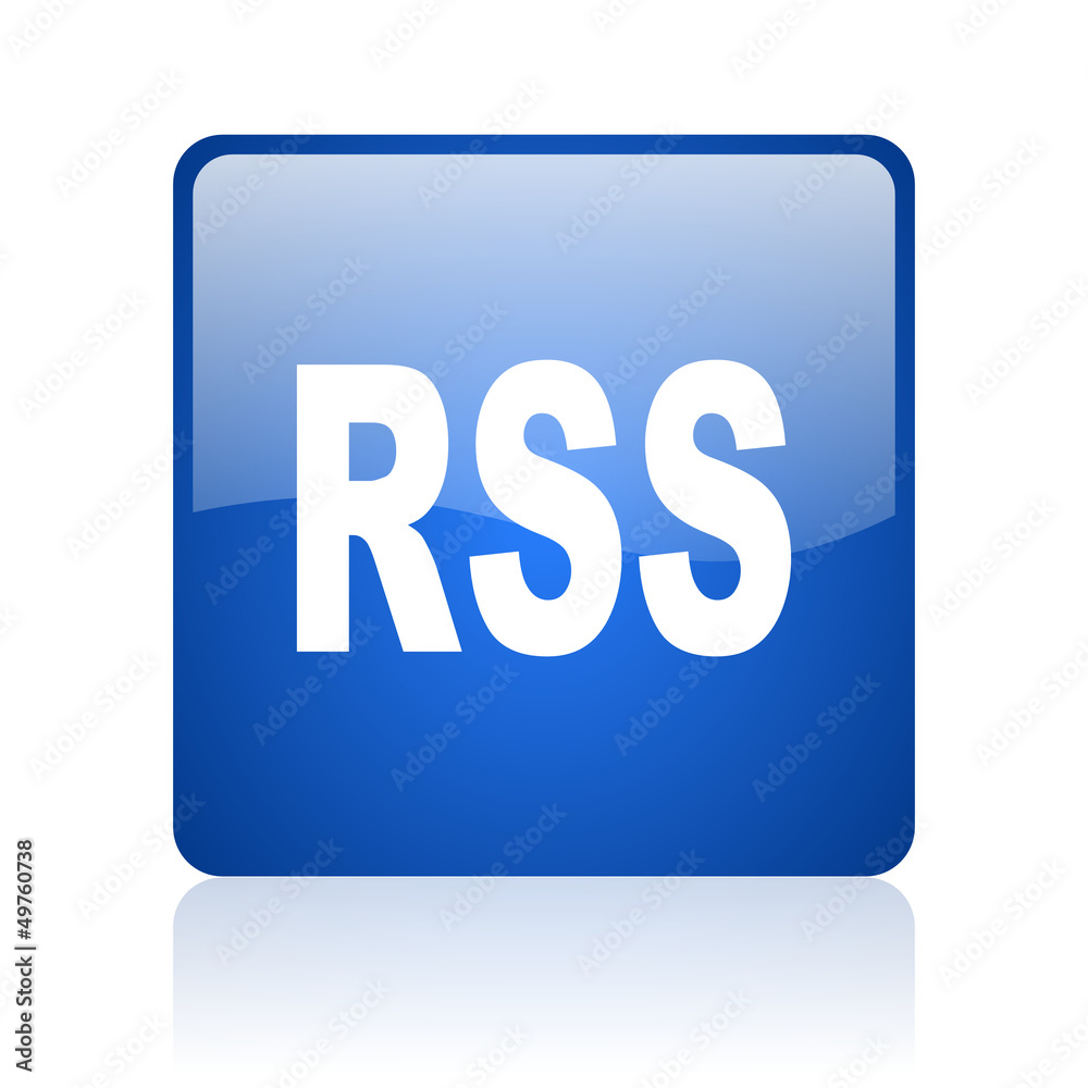 rss blue square glossy web icon on white background rss blue square glossy web icon on white background