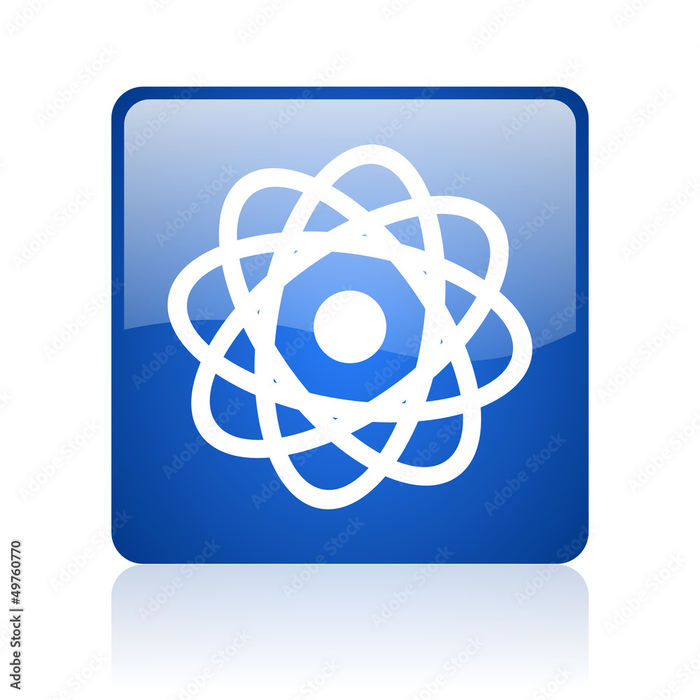 atom blue square glossy web icon on white background atom blue square glossy web icon on white background
