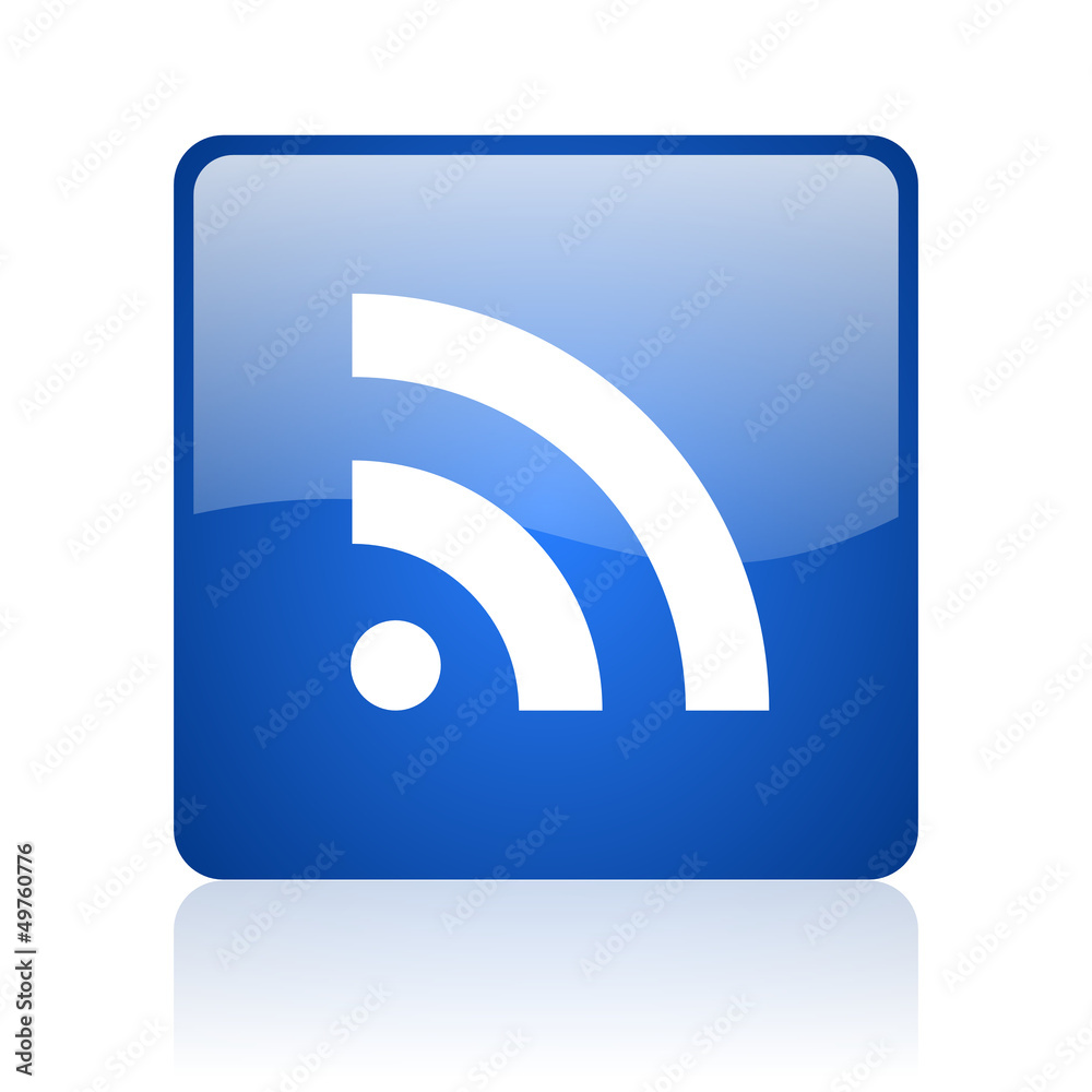 rss blue square glossy web icon on white background rss blue square glossy web icon on white background