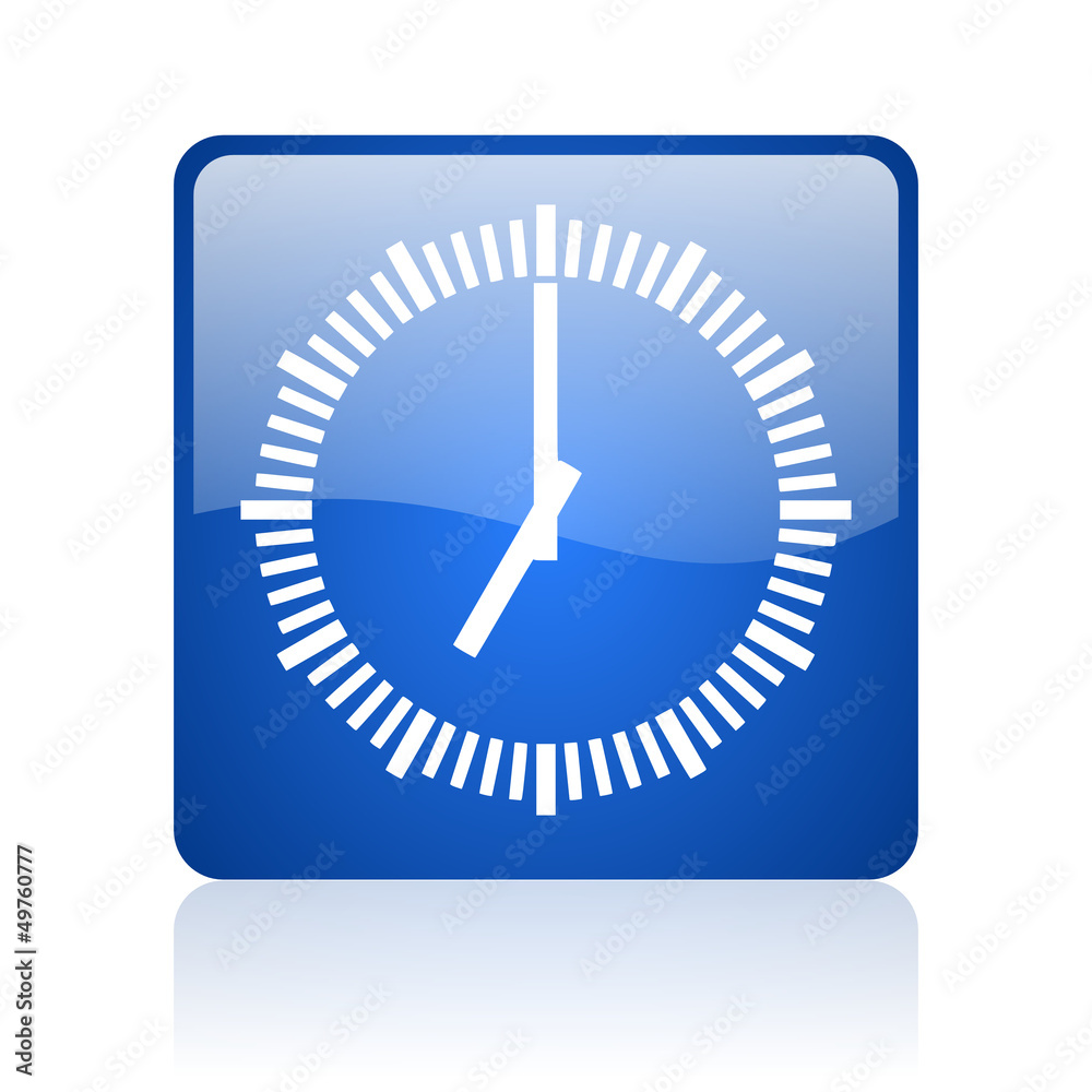 clock blue square glossy web icon on white background clock blue square glossy web icon on white background