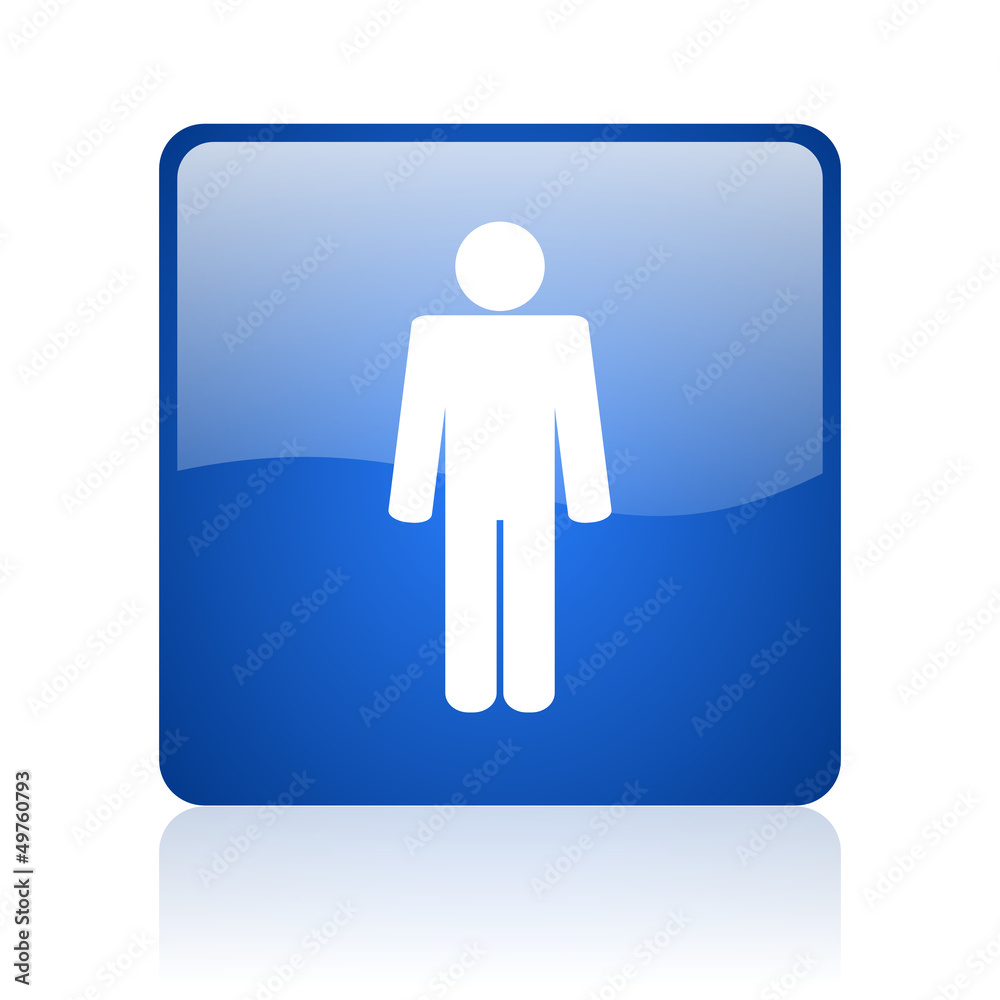 man blue square glossy web icon on white background man blue square glossy web icon on white background