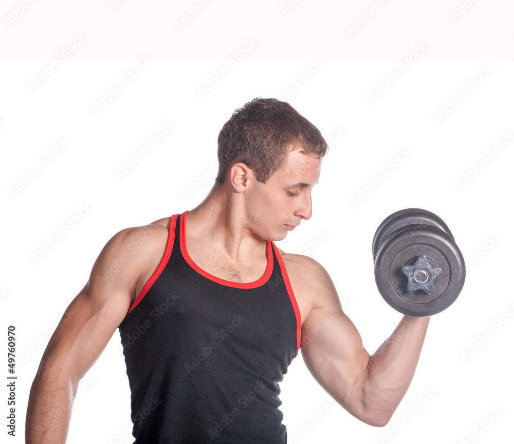 Man Working Out With A Dumbbell On White Man Working Out With A Dumbbell On White