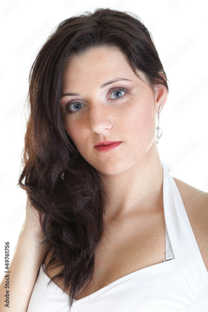 Sensual young woman with beautiful long brown hairs isolated whi Sensual young woman with beautiful long brown hairs isolated whi
