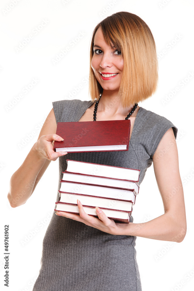 Beautiful young woman with red books isolated Beautiful young woman with red books isolated