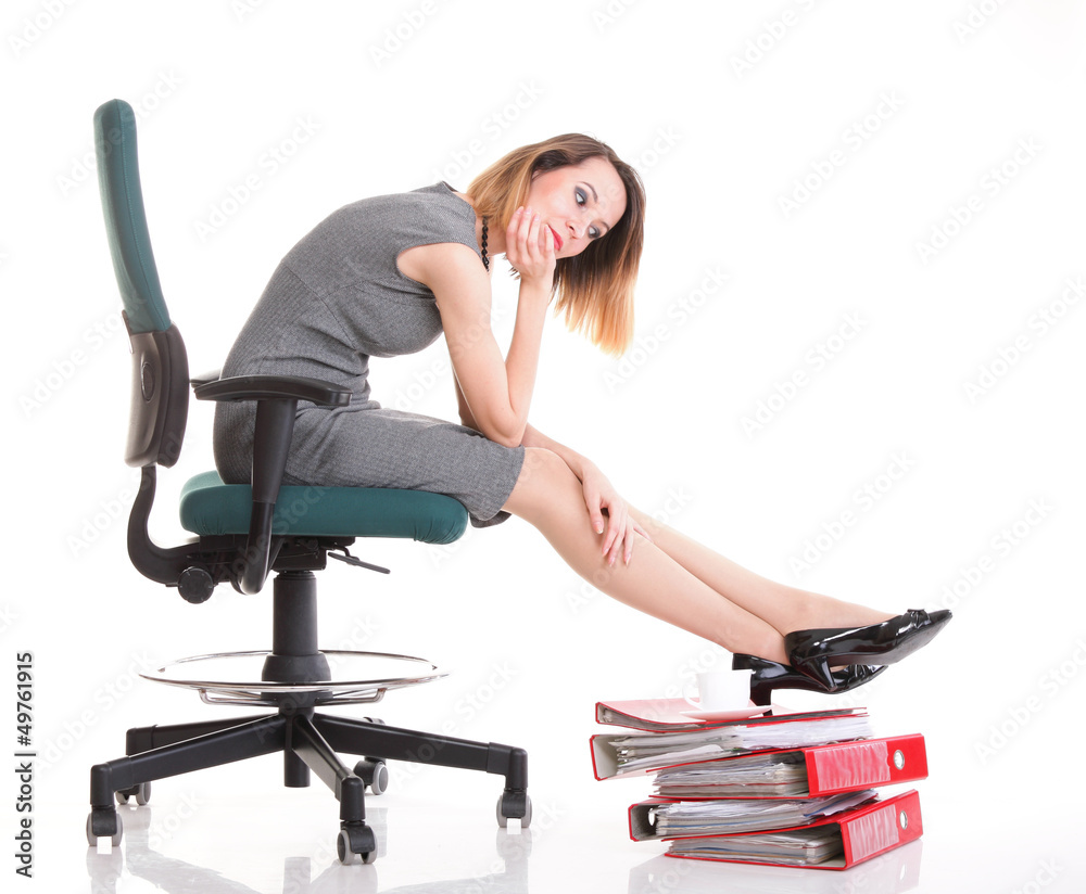 Woman work stoppage businesswoman relaxing legs up plenty of doc Woman work stoppage businesswoman relaxing legs up plenty of doc