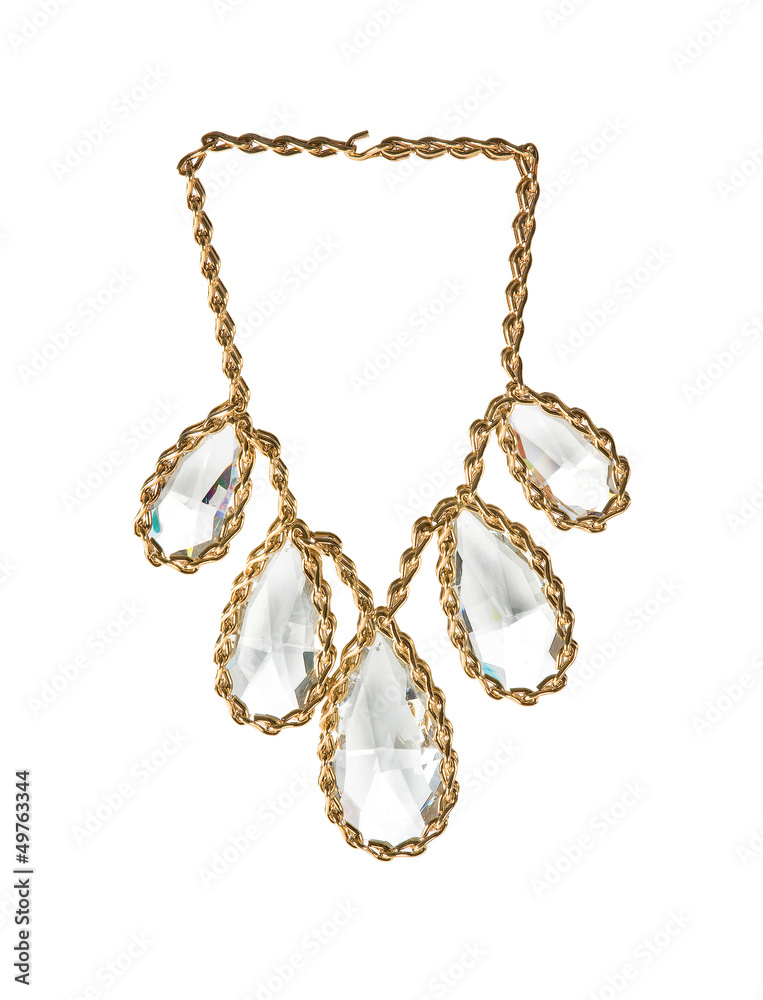Big diamonds tears gold necklace