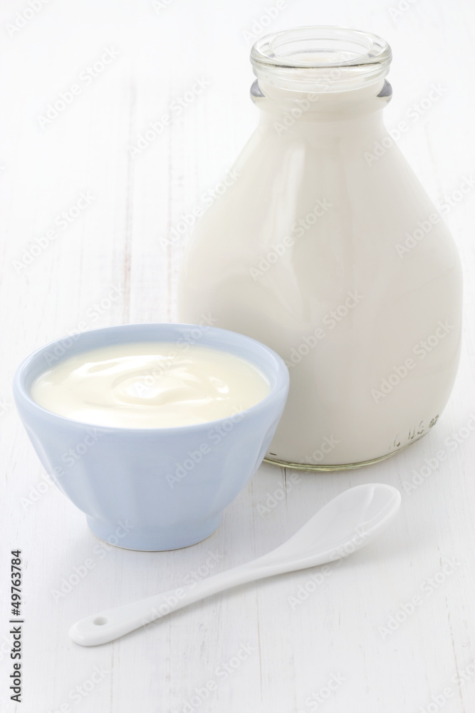 milk bottle and plain yogurt milk bottle and plain yogurt