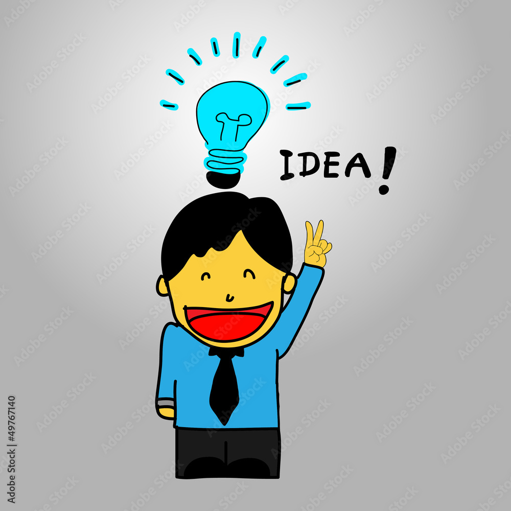 Business man with light bulb in speech bubble representing idea Business man with light bulb in speech bubble representing idea