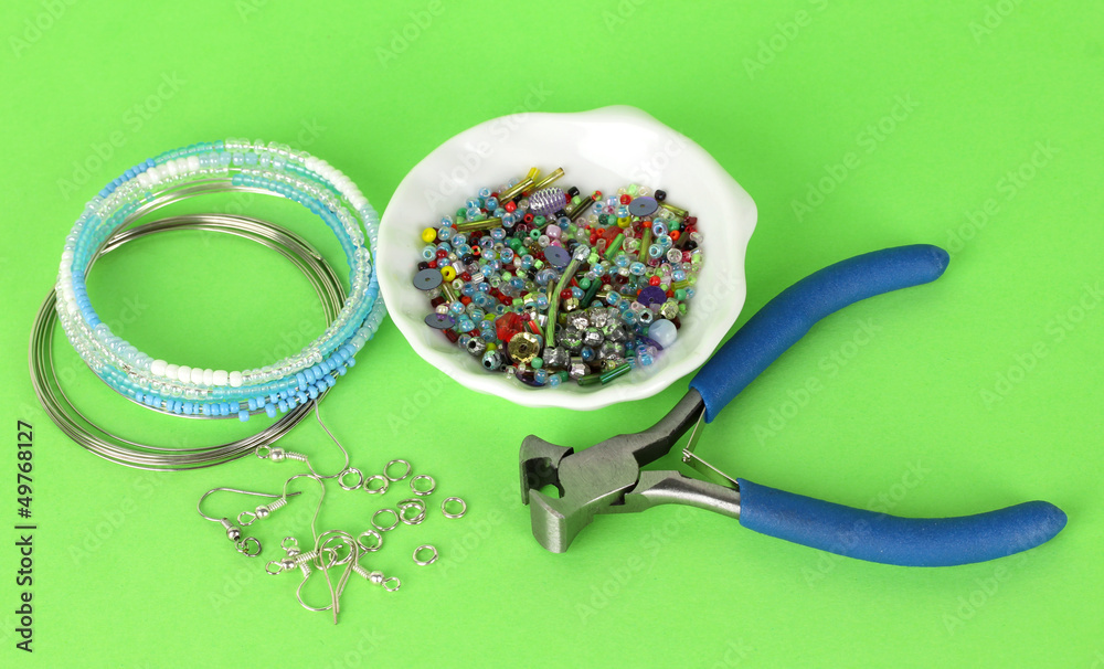 Set for needlework on green background Set for needlework on green background
