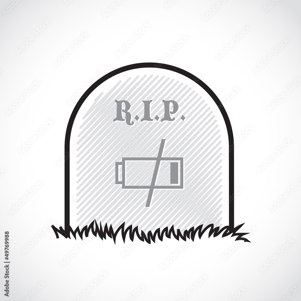 Gravestone, rest in peace, dead battery - illustration