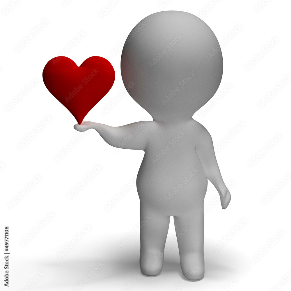 Heart And 3d Character Showing Love For Girlfriend Heart And 3d Character Showing Love For Girlfriend