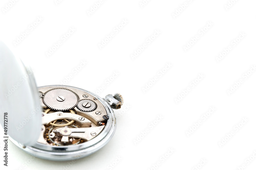 Pocket watch inside on white background Pocket watch inside on white background