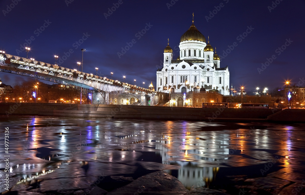 Night Moscow and Moscow Orthodox Church