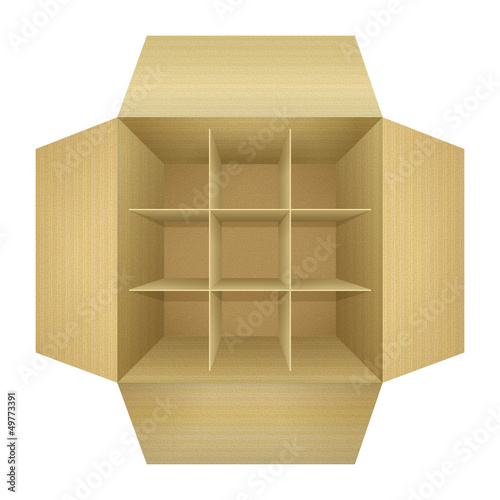 Open empty corrugated cardboard packaging box