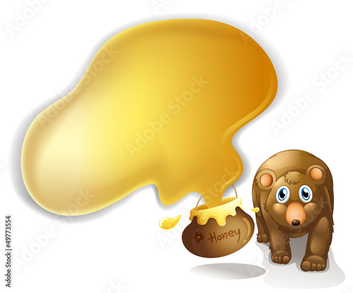A pot of honey and a brown bear