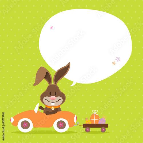 Bunny Car Speech Bubble Green Dots